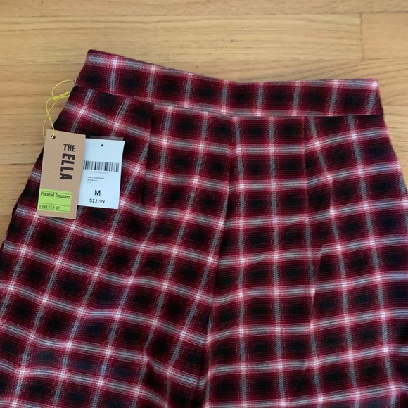Forever 21 red plaid pleated trousers NEW - Picture 7 of 7